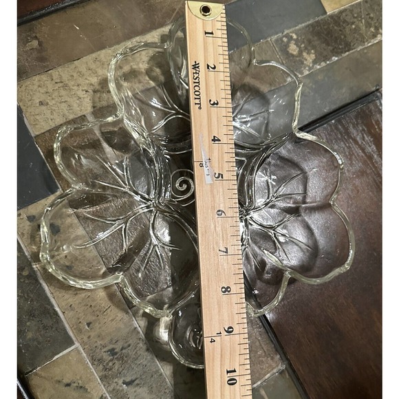 Vintage Leaf-shaped Hand Crafted Glass Clear Candy Dish (10” Long/8 1/2” Wide) - Picture 6 of 6